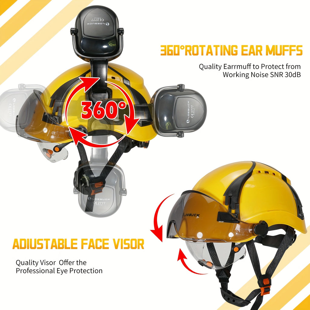 Casco de Seguridad ABS LOEBUCK | Visor, Gafas y Orejeras Integradas.