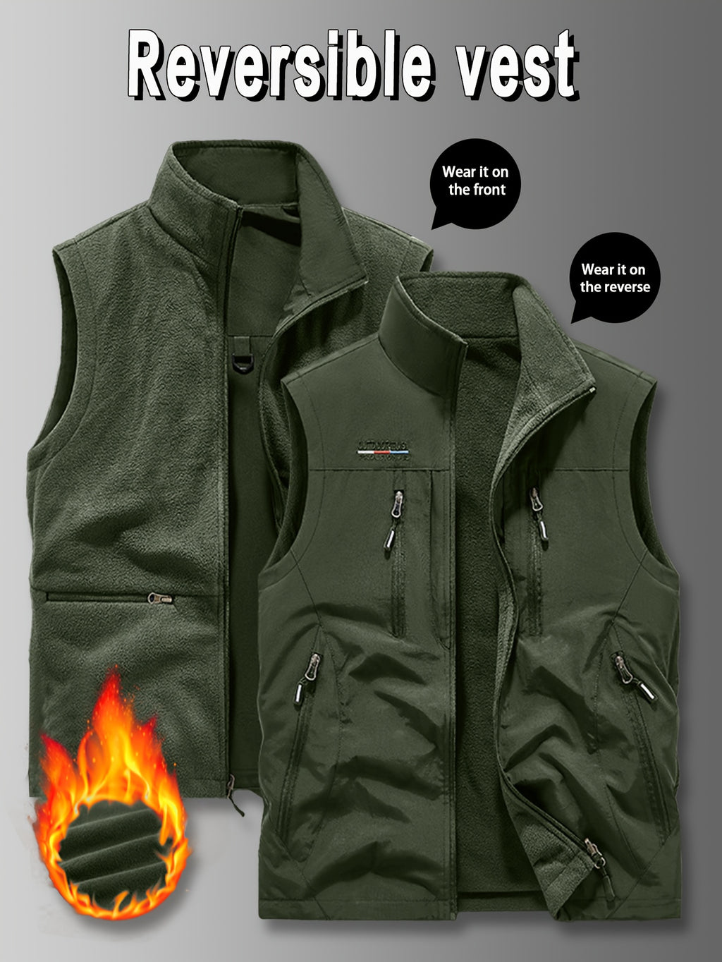 Chaleco Reversible Heavy-Duty para Hombre | Multibolsillos y Cuello Alto.