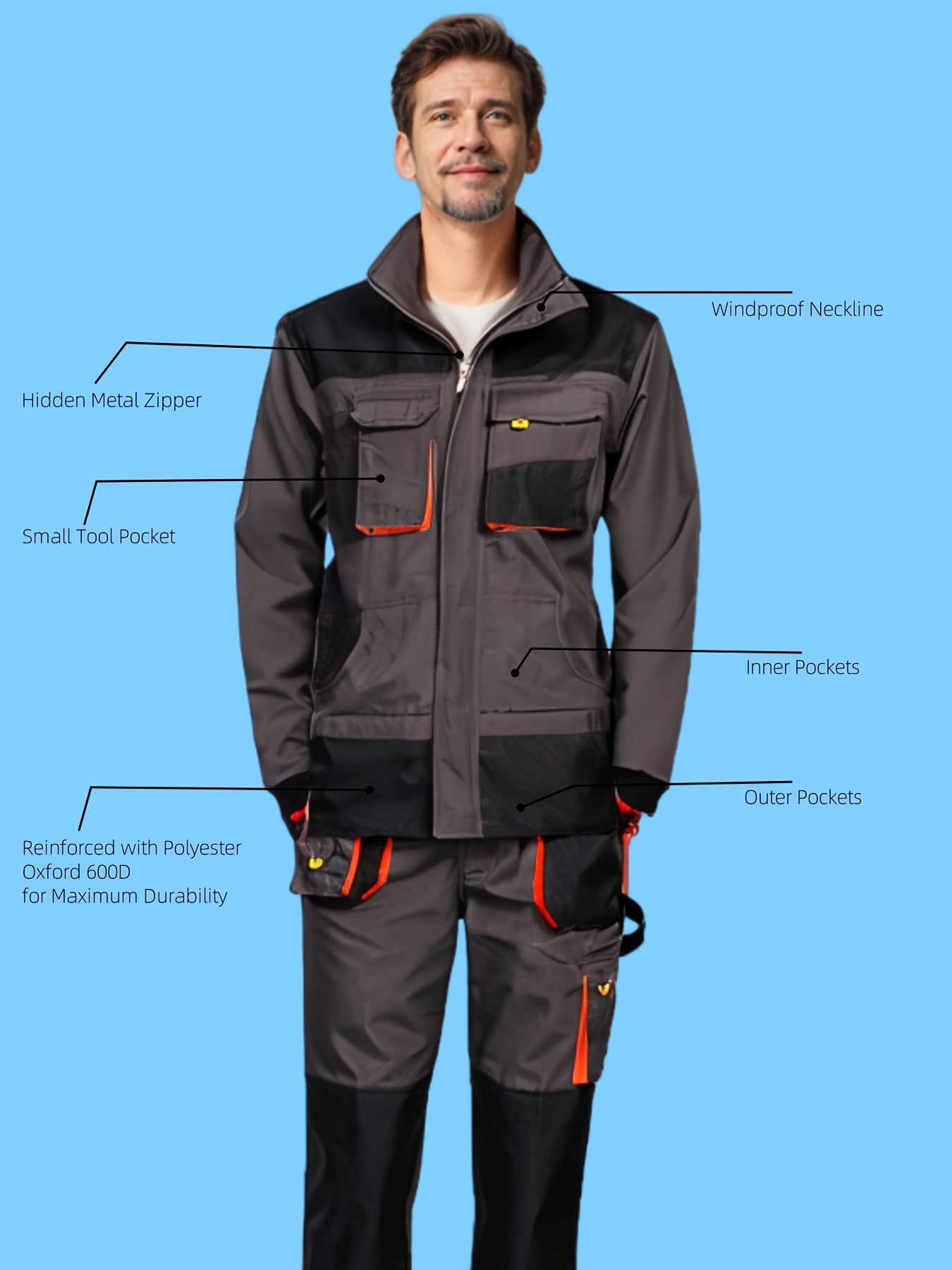 Chaqueta Trabajo Reforzada Gruesa | Cuello Convertible y Multibolsillos.