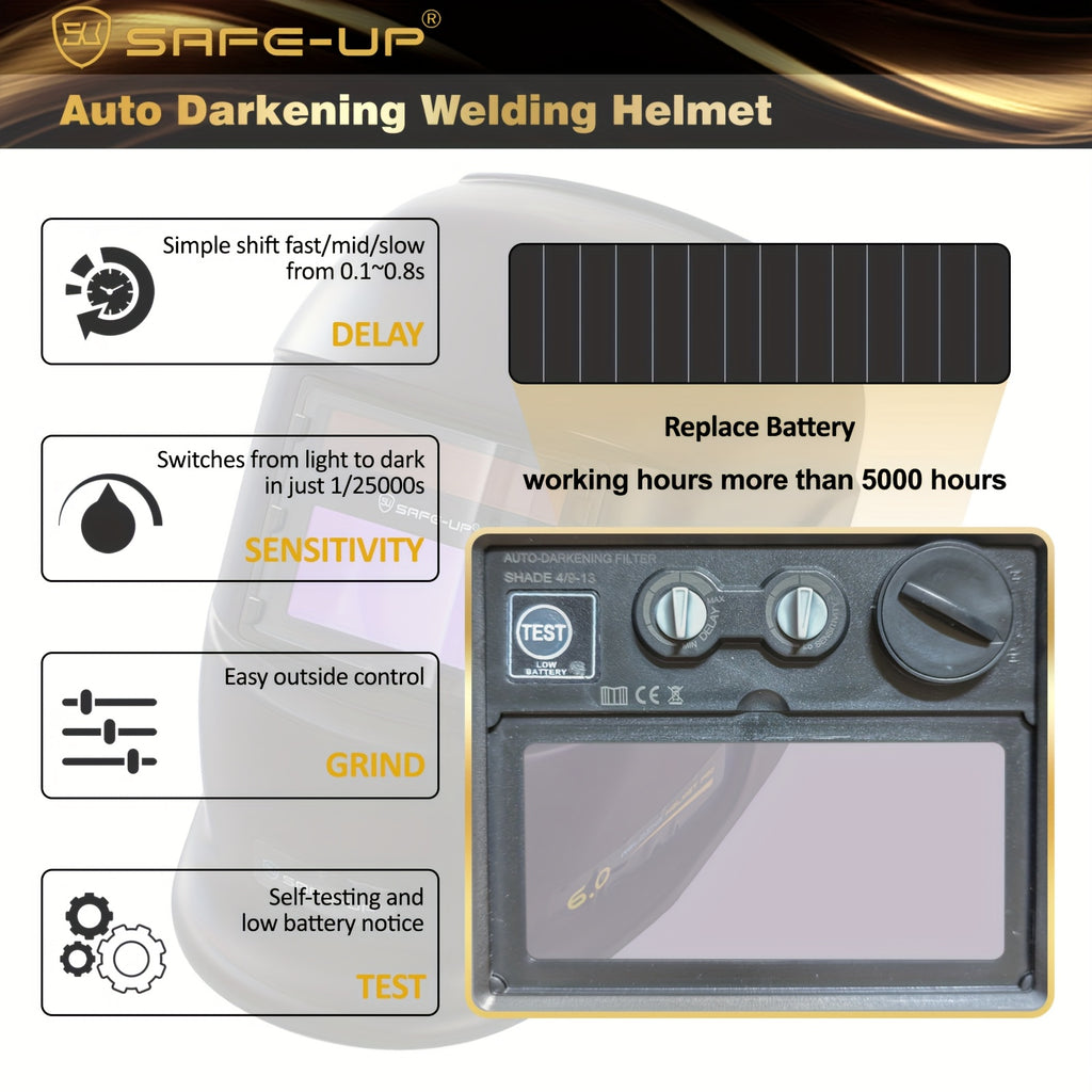 Casco de Soldadura Auto-Oscurecimiento SAFE-UP | Visor 93x43mm.