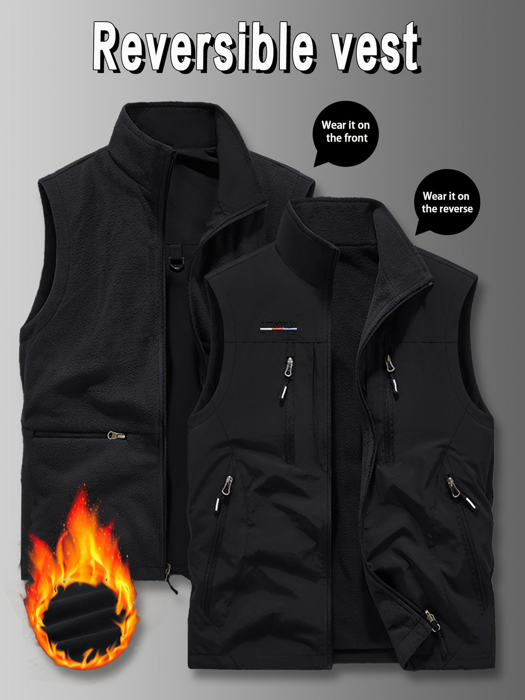 Chaleco Reversible Heavy-Duty para Hombre | Multibolsillos y Cuello Alto.