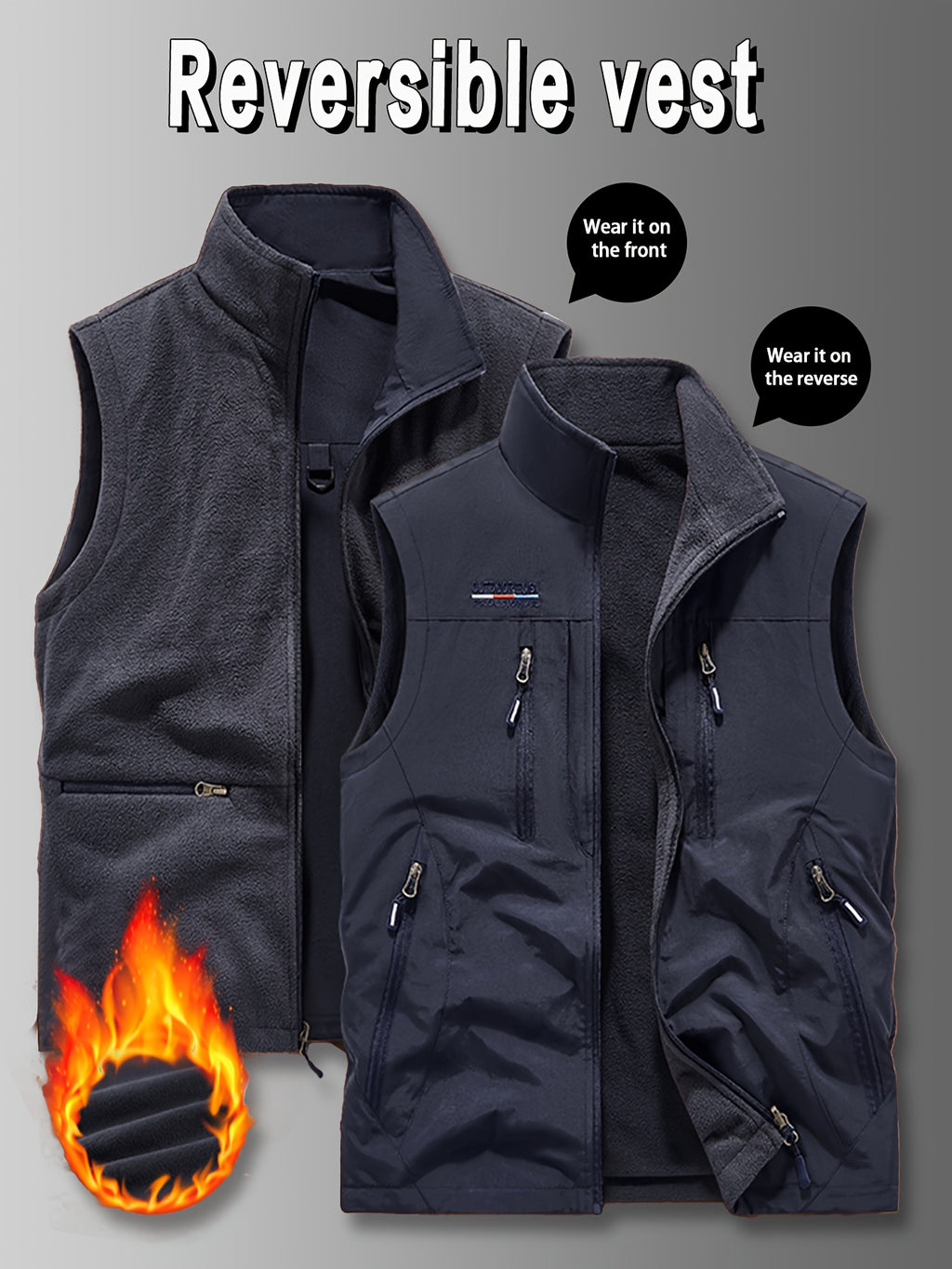 Chaleco Reversible Heavy-Duty para Hombre | Multibolsillos y Cuello Alto.